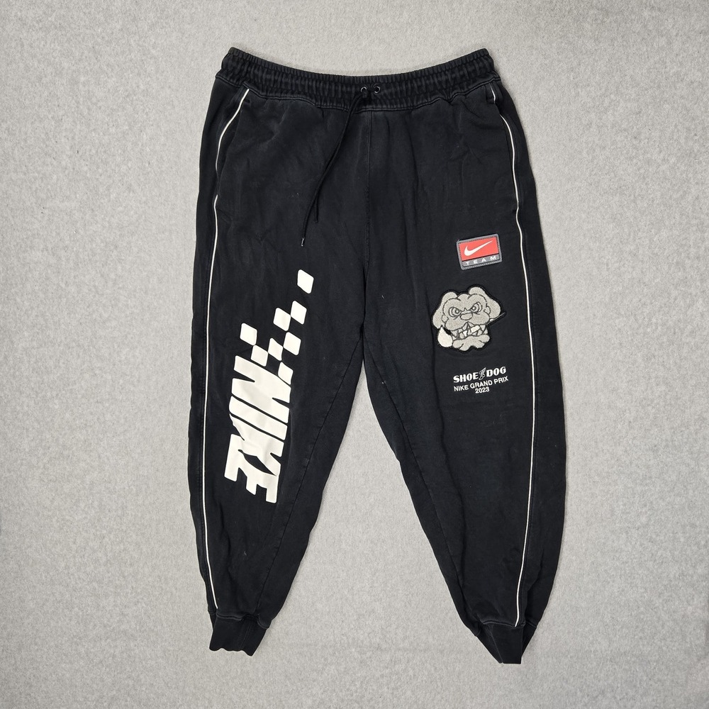 Nike Men Pants L Black Embroidered Trend Fleece Jogger Shoe Dog READ